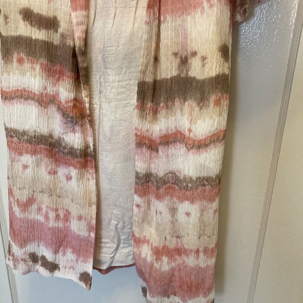 Zara Kimono Pink Tie Dye Smocked Waffle Style Lined Size XS Beachy Boho Chic - Picture 7 of 16